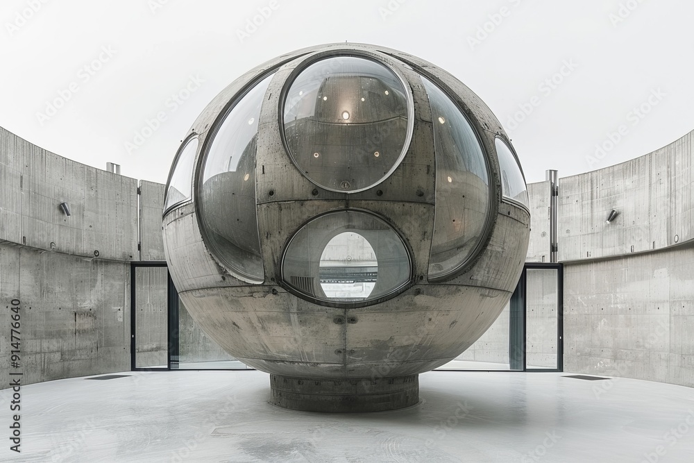 Aufkleber futuristic spherical structure isolated on grey embodying modern architecture and innovative design 
