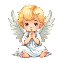 Fototapeta premium A Sitting Baby Angel With Blonde Hair and White Wings