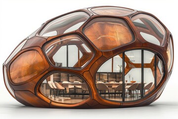 Geometric wooden dome home blending organic design with modern architecture