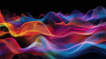 Obraz premium An artistic visualization of the growth of network traffic over time, showing the progression from early, basic networks to the complex, high-speed data exchanges of today. The image features a