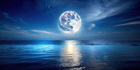 Moon shining brightly over calm ocean water at night, moon, sea, night, beach, reflection, serene, tranquil, beauty
