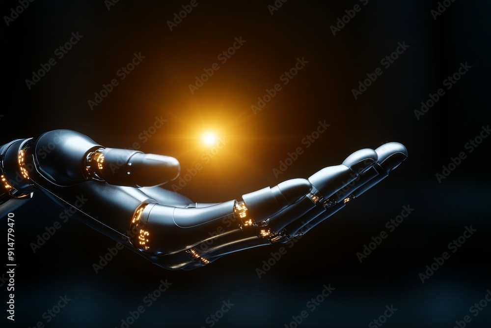 Aufkleber hand of a robotic entity offering a lightbulb symbolizing ideas and innovation in technology