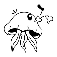 Jellyfish icon designed in hand drawn style 