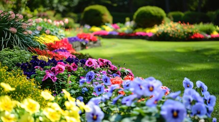 A Rainbow of Blooms in a Lush Garden