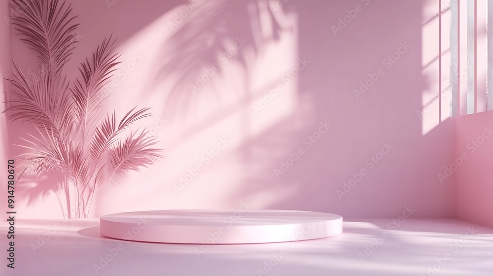 Poster abstract pink gradient studio background for product presentation the room is empty with window shad