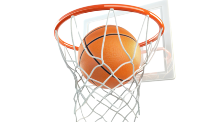 Basketball ball in the hoop on transparent background