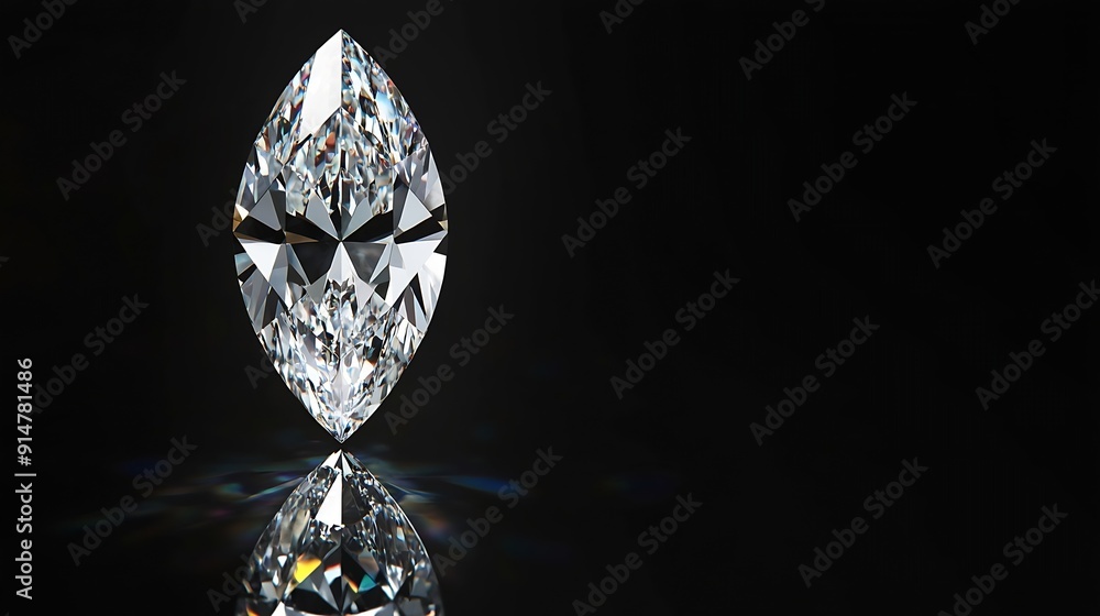Poster close up of marquise cut diamond in the buyerss appraisal process on black background with copy spac