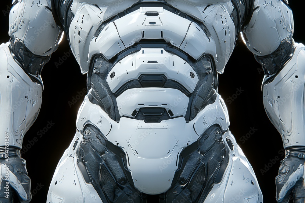 Poster robotic torso with dynamic armor plating showcasing the potential of wearable robot technology
