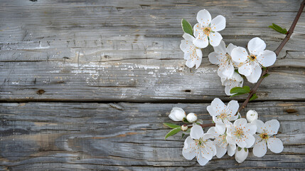  Close-up of white flowers on wooden background,copy space.