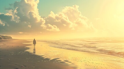 Solitude on the Sandy Shore at Sunset