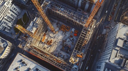 Aerial Drone Shot of Building Construction Finished with VFX City Real Estate Development Site Transforms with Analytical 3D Graphics Project Visualization Digitalization of Urban Desi : Generative AI