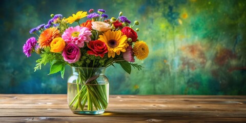 A beautiful bouquet of colorful flowers in a glass vase, gift, celebration, nature, arrangement, floral, vibrant, fresh