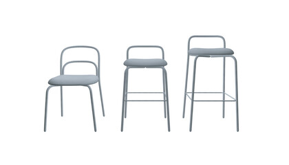 Fototapeta premium Polygonal model Vector illustration Bar stool icons set. Chair bench. Club furniture. Front view.