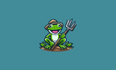 Obraz premium character frog holding hoe vector flat design