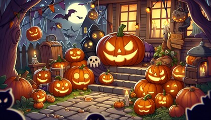 Happy Halloween cartoon images, Pumpkins