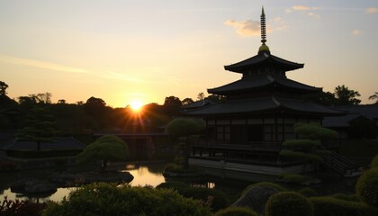 Obraz premium Japanese Temple Sunset.