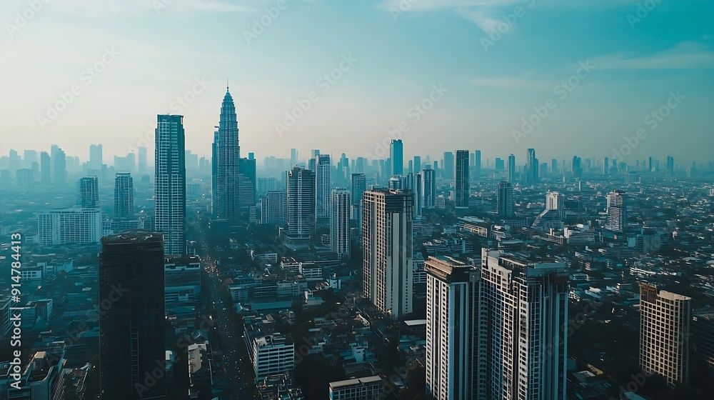 Poster closeup image of bangkok cityscape modern cityscape surrounded with architectural building with day 