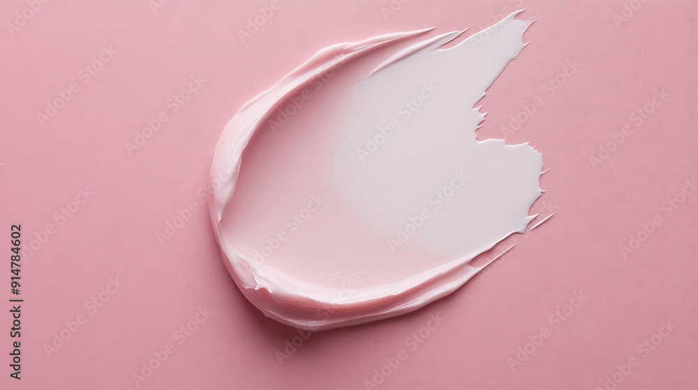 Poster swatches of cosmetic cream on a pink background highlighting smooth textures and skincare product co
