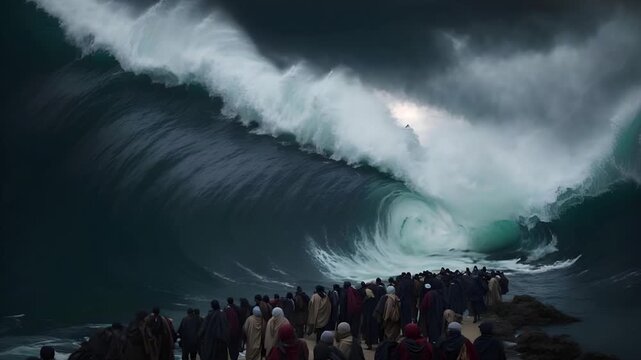 Moses Exodus Crossing the Red Sea, christian background, motion loop