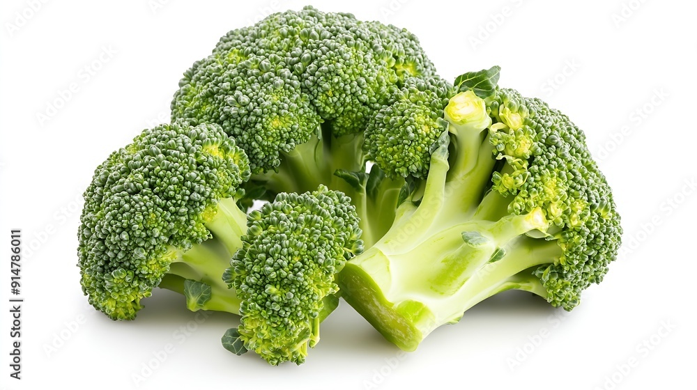 Poster fresh broccoli isolated on white background closeup : generative ai