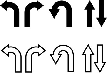 Set Arrows and directions signs refresh or update. different thicknesses from thin to thick. Black Vector arrows isolated on white background.