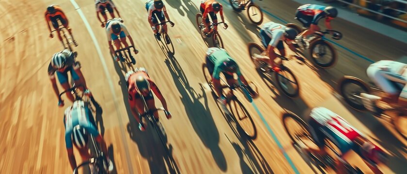 Aerial View of Competitive Women's Keirin Race in USA