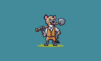 Naklejka premium character hyena holding hoe vector illustration flat design