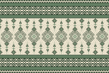 Cross Stitch pattern with Floral Designs. Traditional cross stitch needlework. Geometric Ethnic pattern, Embroidery, Textile ornamentation, fabric, Hand stitched pattern, Cultural stitching pixel art.