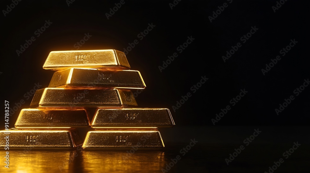 Poster stack gold bars on black background concept of success in business and finance copy space : generati