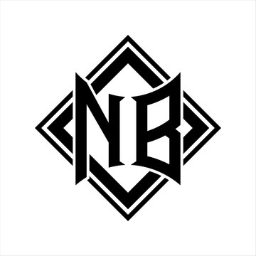 recommend clip art: NB Letter logo with abstract shield shape with square black outline on white background design