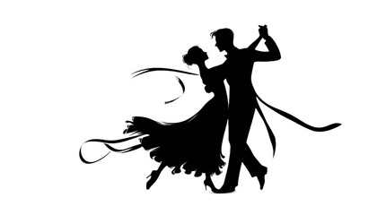 Fototapeta premium Silhouettes of a dancing girl and boy with stylish dress and music theme