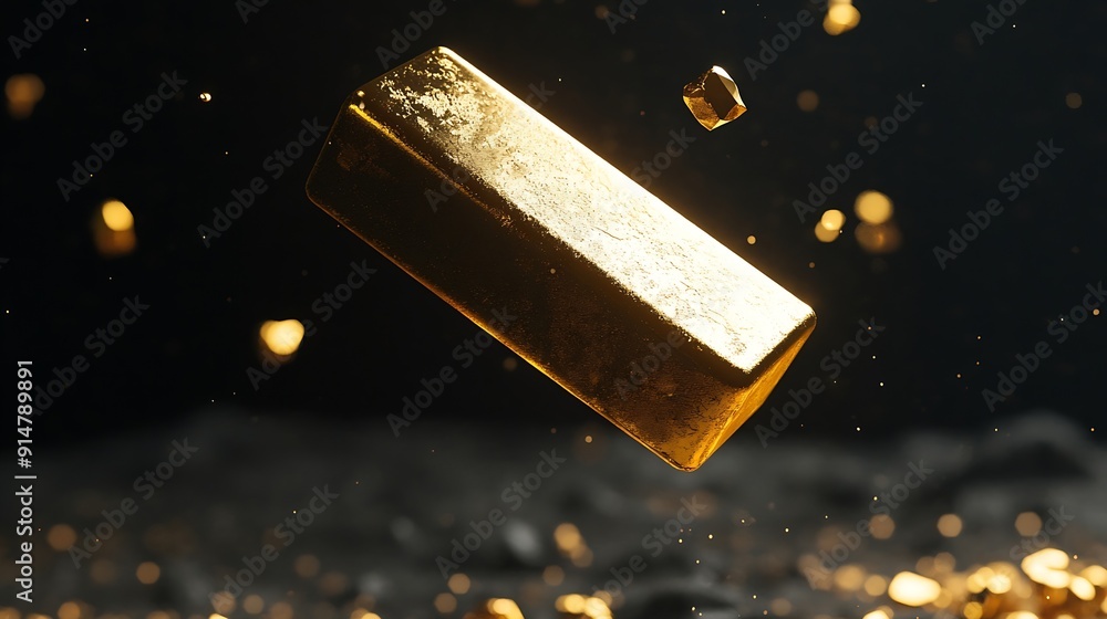 Aufkleber gold bar float in mid air with element ingot nugget gold bar standard is bank reserve to finance eco