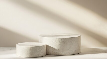 Blank product three podium Minimal scene mockup with 3 stone product podium with copy space promotions cosmetic product showcases copy space : Generative AI