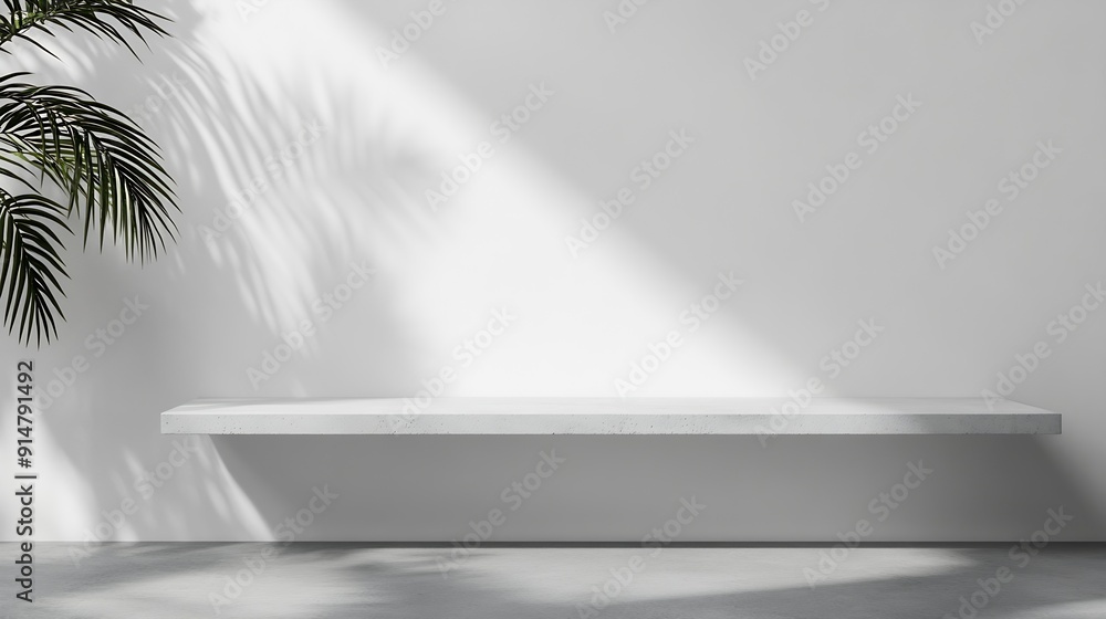 Poster background white wall studio with shadow leaves light cement floor surface texture backgroundempty k