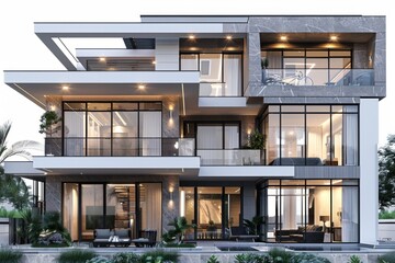 Fototapeta premium High end residential complex with multiple balconies and modern design providing luxury urban accommodations