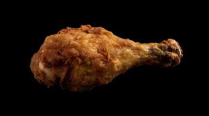 Crispy fried chicken leg drumstick isolated with clipping path no shadow in black background fast food : Generative AI