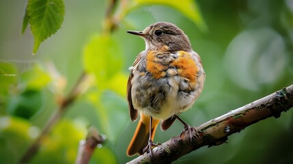 Fototapeta premium A Red-Breasted Robin Perched on a Branch