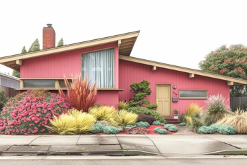 Colorful mid century modern home blending vibrant aesthetics with functional design ideal for stylish family living