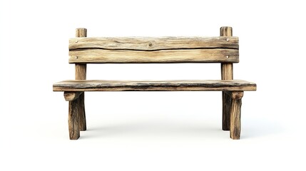 old wooden bench isolated on a white background : Generative AI