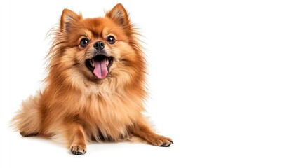 Obraz premium Red Pomeranian dog panting and sitting in front isolated on white : Generative AI
