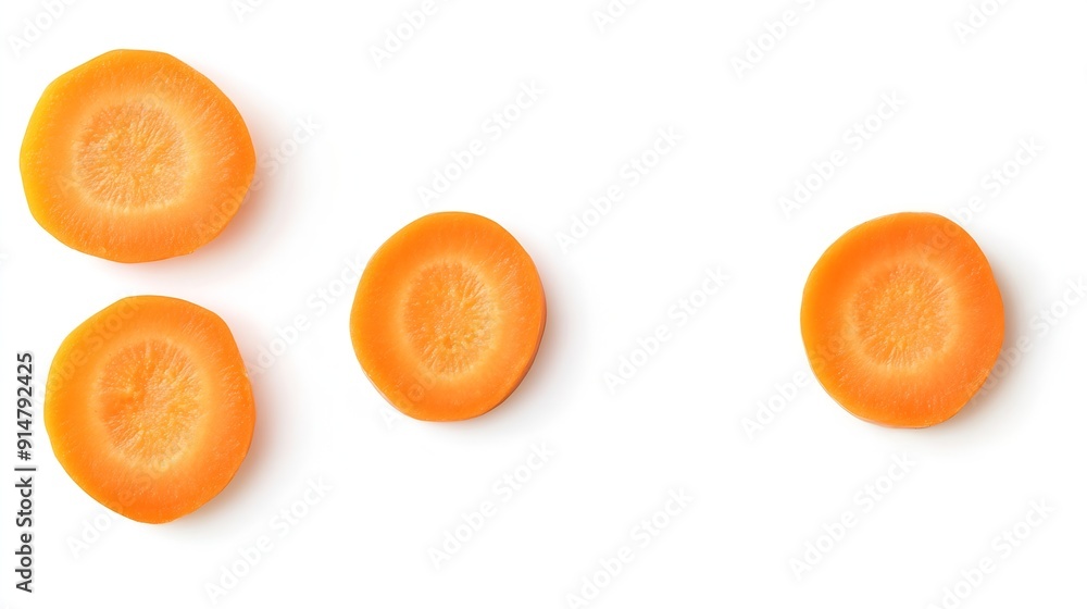 Poster fresh raw carrot slices isolated on white background top view : Generative AI
