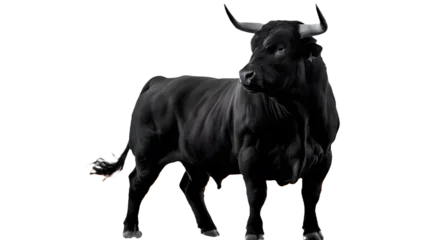 Gordijnen How about: Black and white bull illustration isolated on white background, featuring a cartoon-style cow with horns © Wis