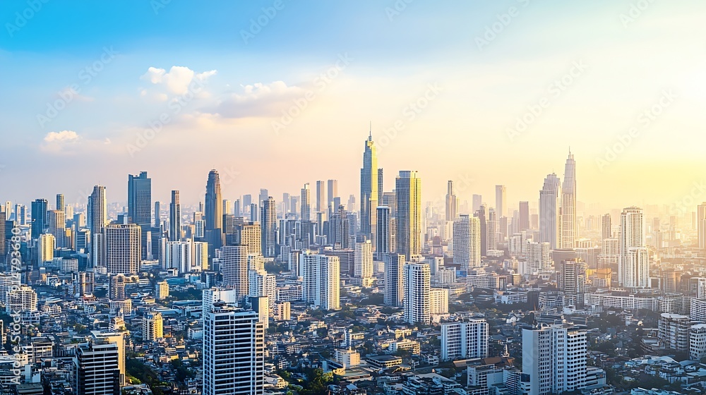 Poster closeup image of bangkok cityscape modern cityscape surrounded with architectural building with day 