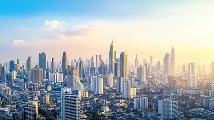 Naklejka premium Closeup image of Bangkok cityscape Modern cityscape surrounded with architectural building with day light and blue sky Side view Business background Day light Ornamented : Generative AI