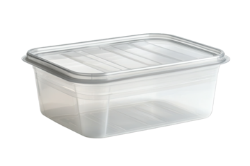 Clear plastic container with a lid, ideal for food storage and organization in kitchens or pantries.