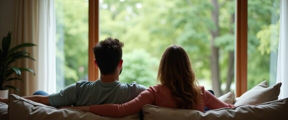 Couple Relaxing on a Couch by the Window.