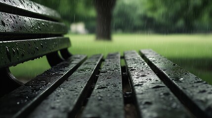 Fototapeta premium park bench after rain in spring : Generative AI