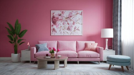 modern living room with purple sofa
