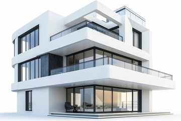 Minimalist white villa with clean architectural lines and a tranquil garden oasis embodying peaceful suburban living