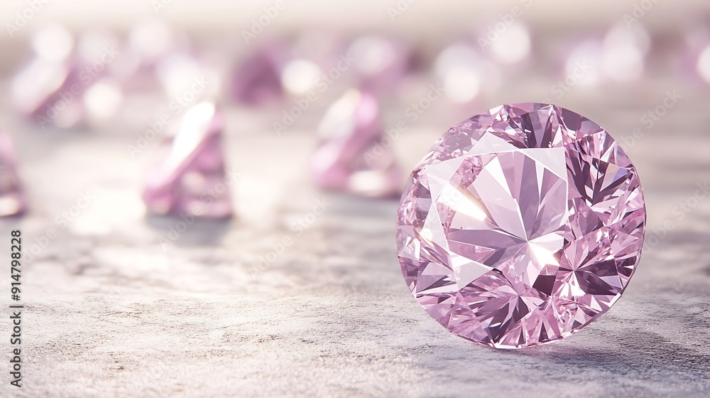 Aufkleber pink round cut diamond in the process of evaluation on light background : generative ai